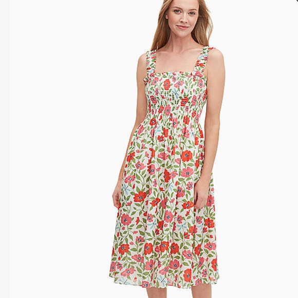 Kate Spade Bold Garden Blooms Smocked Dress with pockets, Small, new with tags - Picture 2 of 16